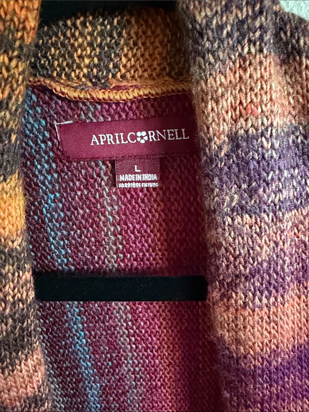 April Cornell Multicolor Striped Open-Front Embroidered Sweater Size L - Picture 2 of 4
